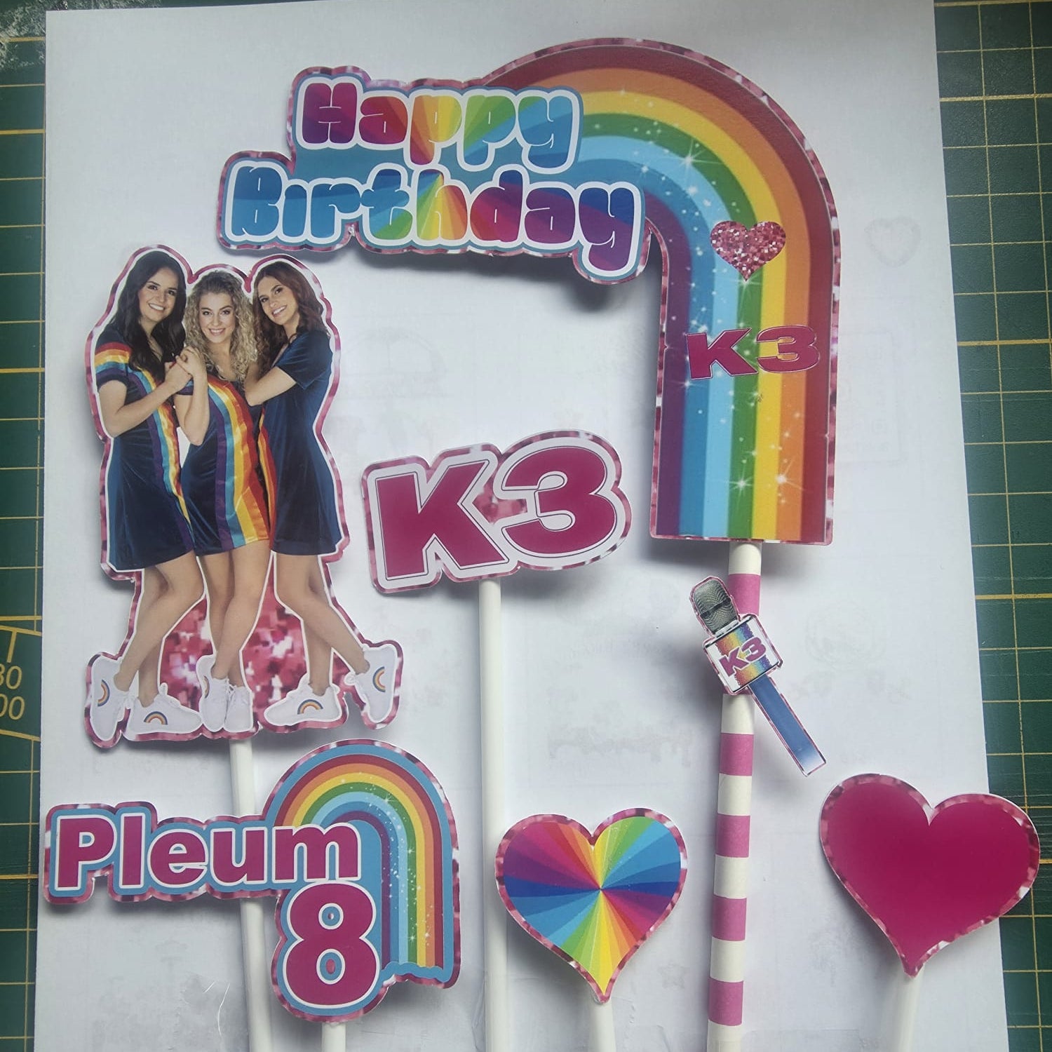 K3 Cake Topper – Personalized with Name & Age – Rainbow Girl Band Theme – Topo de Bolo K3 Personalizado – Décor Anniversaire K3
