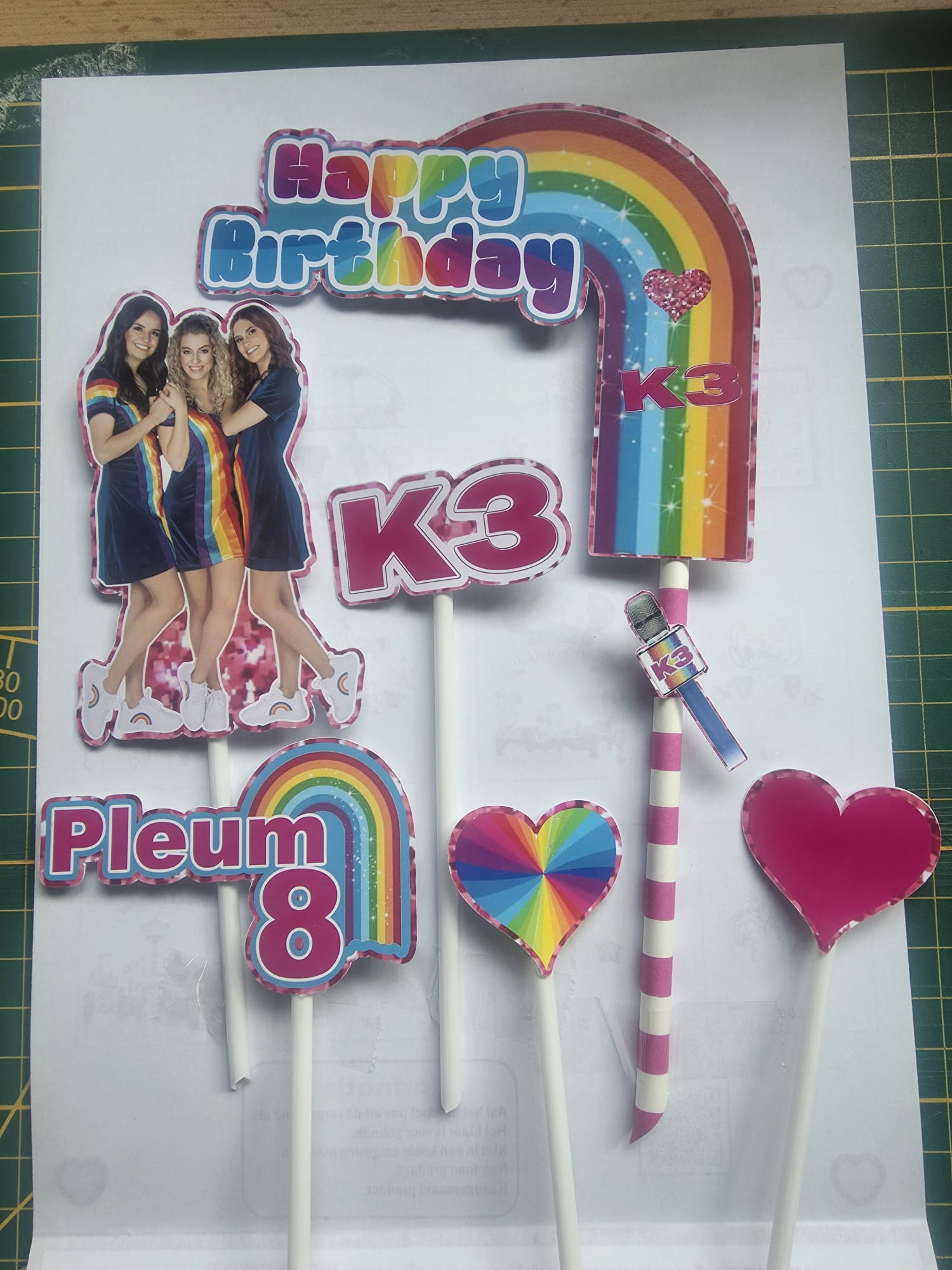 K3 Cake Topper – Personalized with Name & Age – Rainbow Girl Band Theme – Topo de Bolo K3 Personalizado – Décor Anniversaire K3