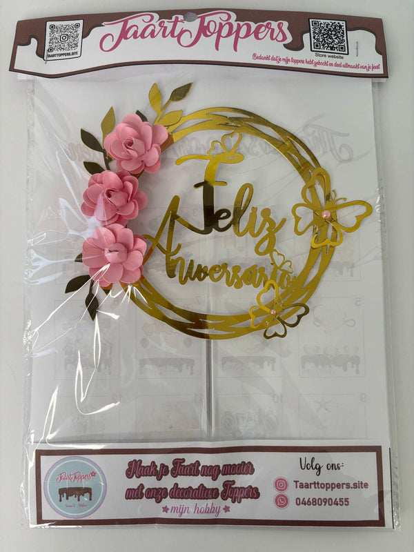 Feliz Aniversario Circular cake topper