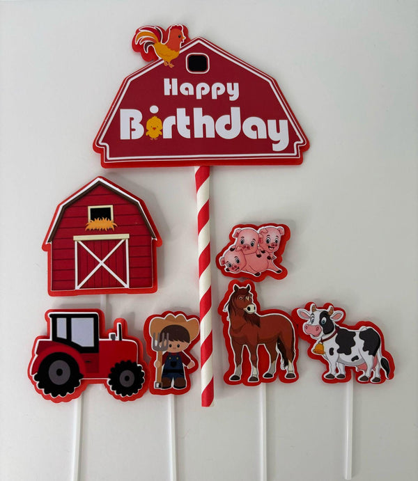 Farm cake topper, farm animal party, kids cake decoration, personalized topper, rustic themed cake