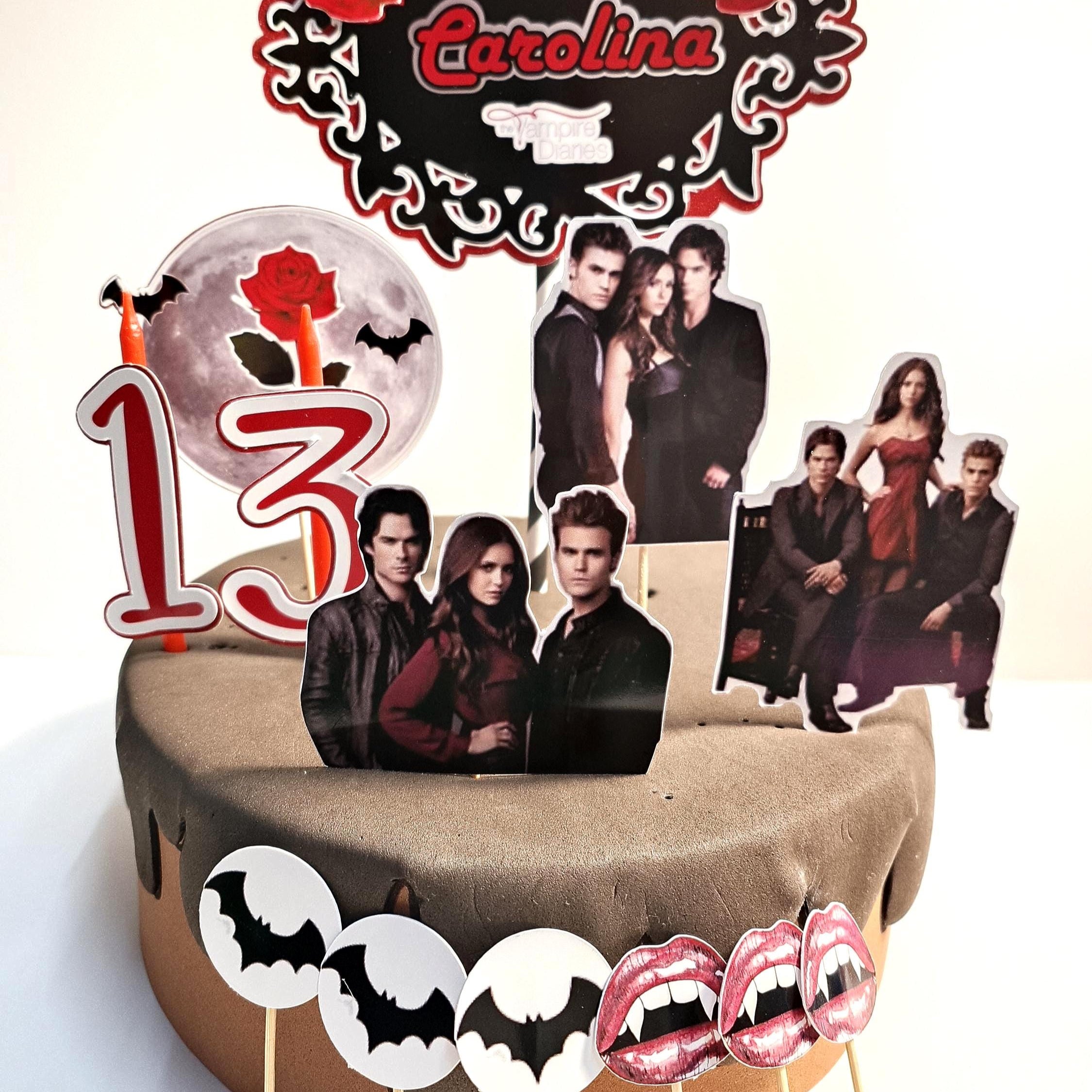 The Vampire Diaries Cake Topper – topo de bolo o diário de vampiro -Gothic Layered Topper in Photo Paper for Fans and Bakers