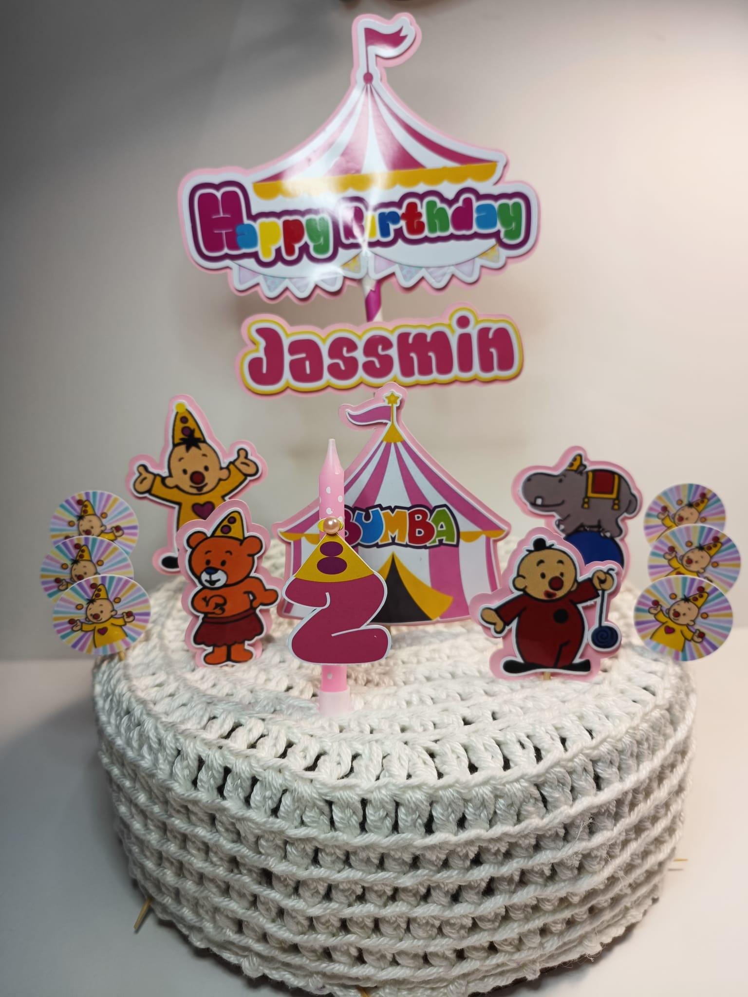Bumba cake topper, circus party, children's cake decoration, personalized topper, themed cake.