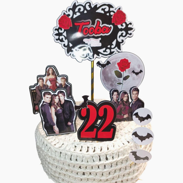The Vampire Diaries Cake Topper – topo de bolo o diário de vampiro -Gothic Layered Topper in Photo Paper for Fans and Bakers