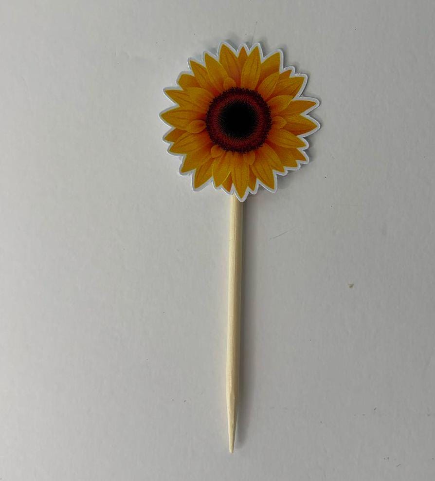 Sunflower cake topper, sunflower cupcake topper, customizable topper, flower cake decoration, sunflower birthday topper.