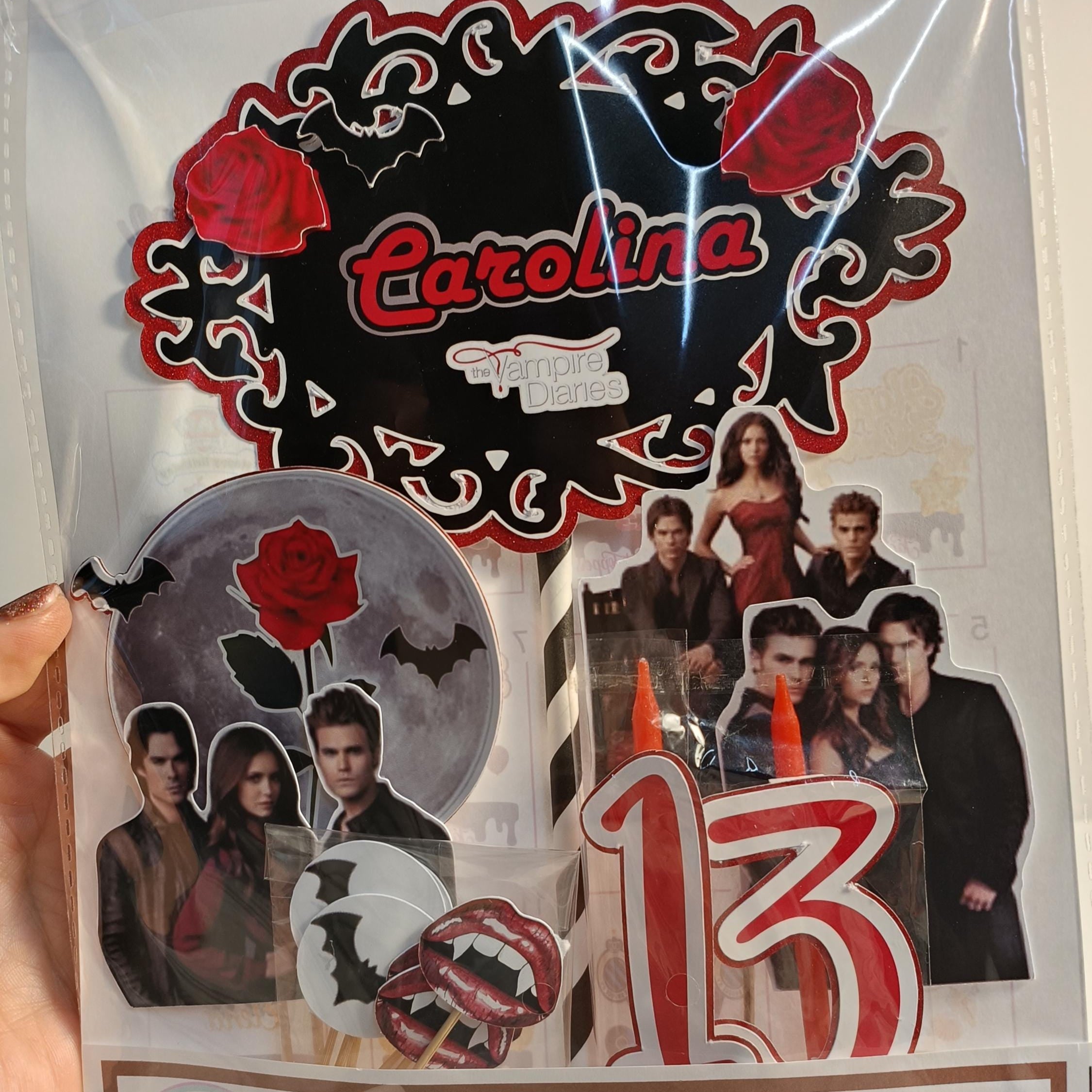 The Vampire Diaries Cake Topper – topo de bolo o diário de vampiro -Gothic Layered Topper in Photo Paper for Fans and Bakers