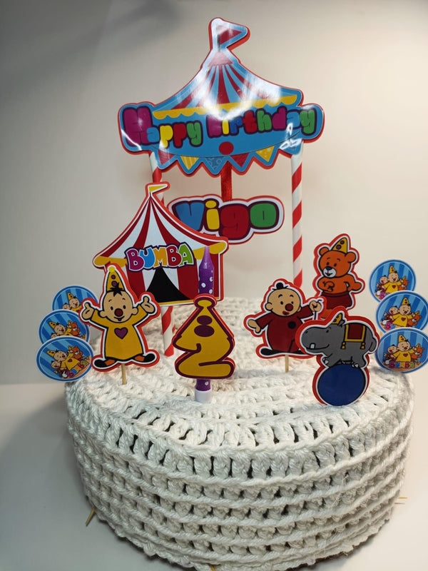 Bumba cake topper, circus party, children's cake decoration, personalized topper, themed cake.