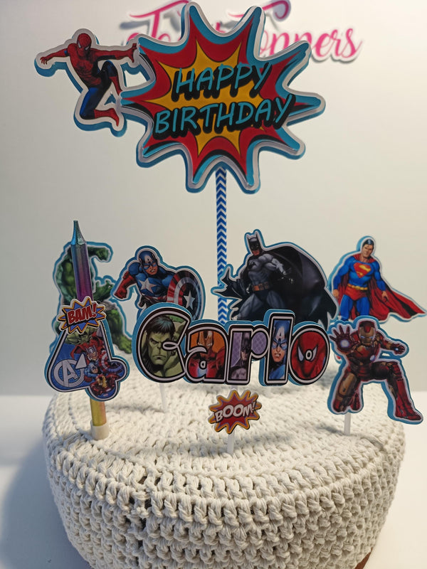 superheroes cake topper, superheroes party, children's cake decoration, personalized topper, themed cake