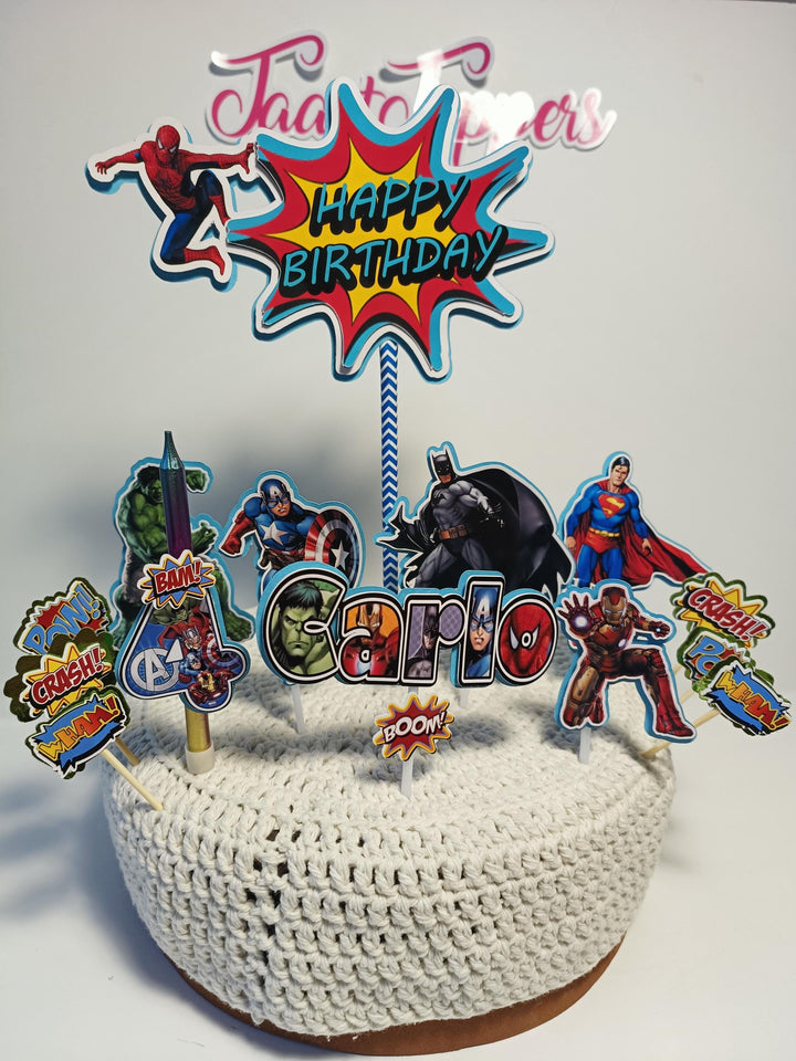 superheroes cake topper, superheroes party, children's cake decoration, personalized topper, themed cake