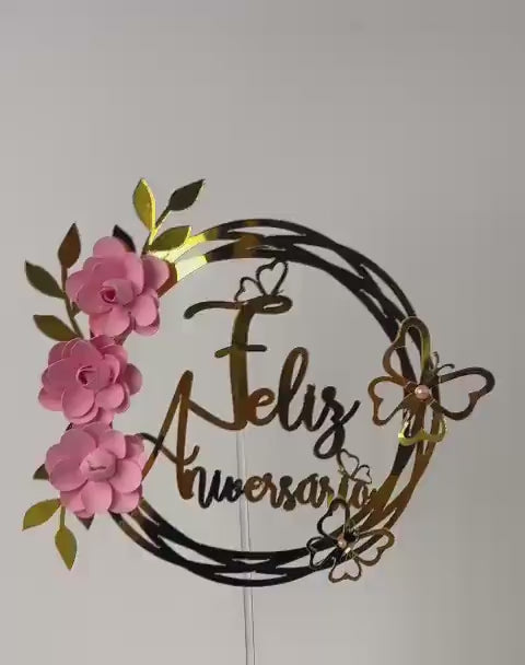 Feliz Aniversario Circular cake topper