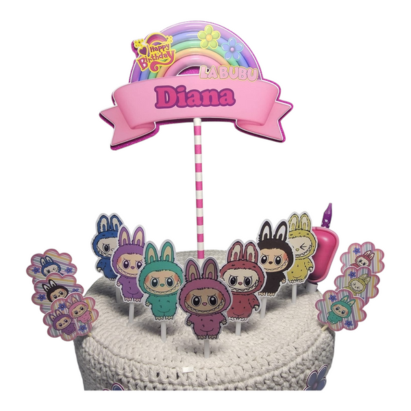 Labubu Party Kit |Birthday Cake Topper with Name, Age & Cupcake Toppers – Taarttopper Labubu – Décoration Gâteau Labubu
