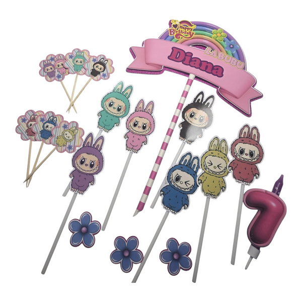 Labubu Party Kit |Birthday Cake Topper with Name, Age & Cupcake Toppers – Taarttopper Labubu – Décoration Gâteau Labubu