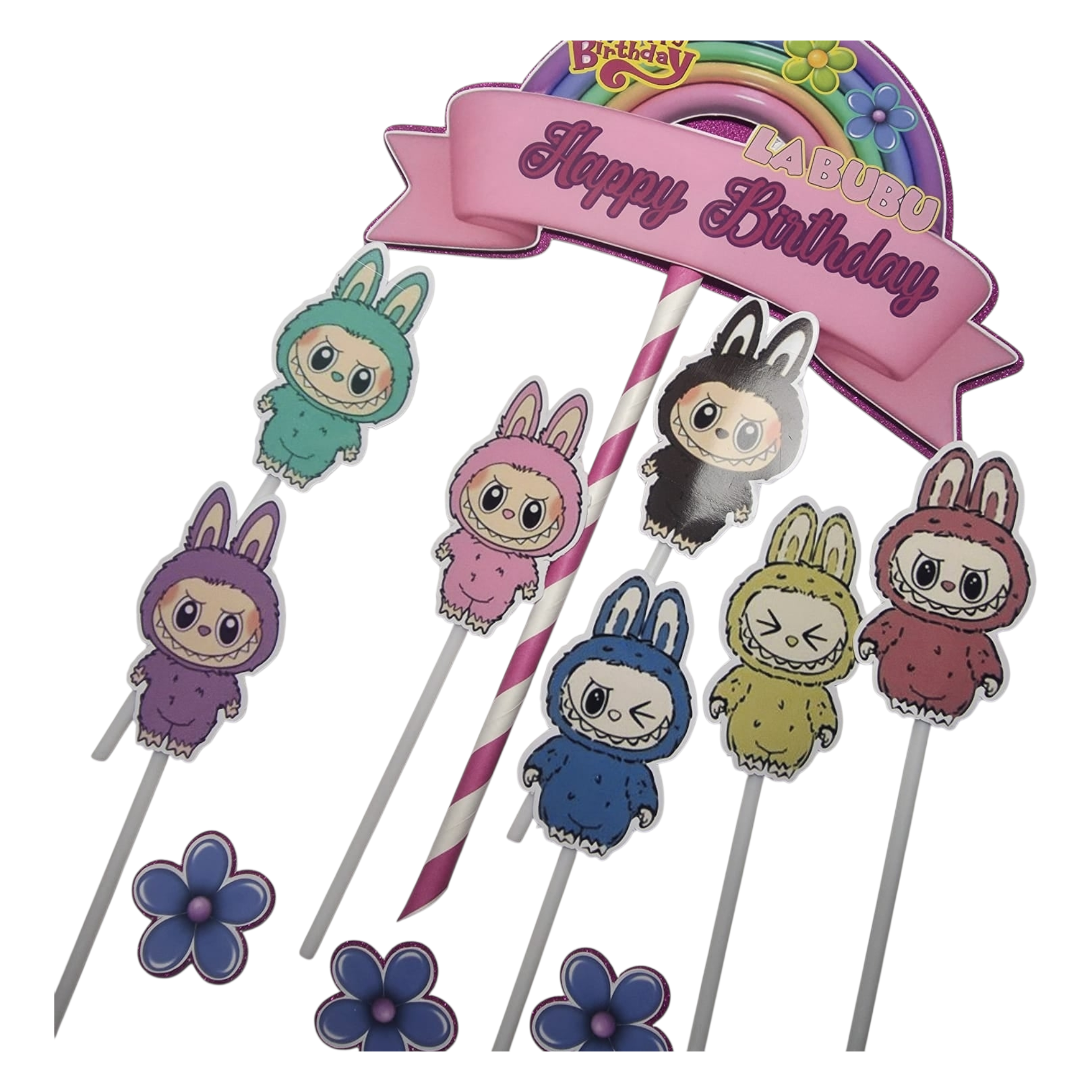 Labubu Party Kit |Birthday Cake Topper with Name, Age & Cupcake Toppers – Taarttopper Labubu – Décoration Gâteau Labubu