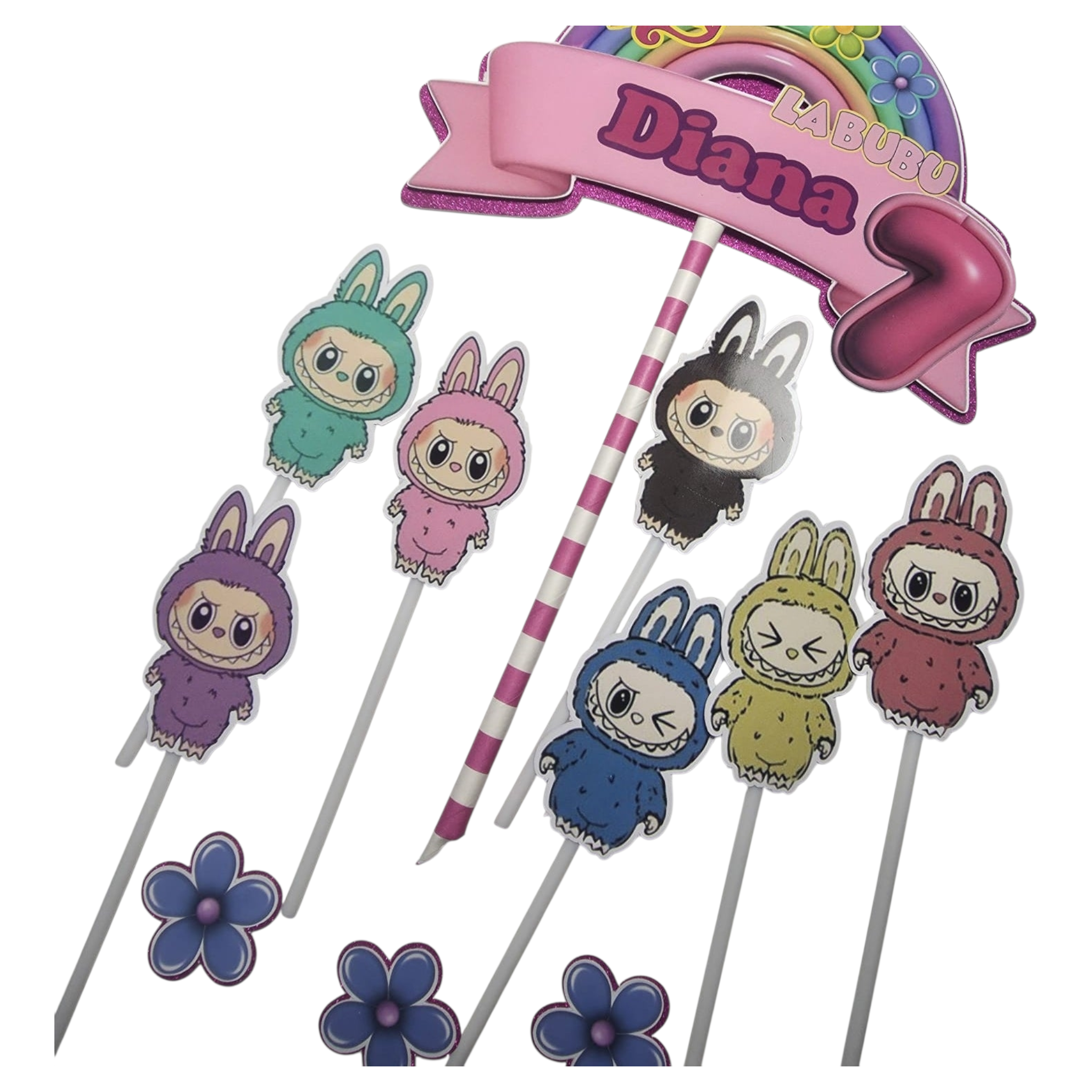 Labubu Party Kit |Birthday Cake Topper with Name, Age & Cupcake Toppers – Taarttopper Labubu – Décoration Gâteau Labubu